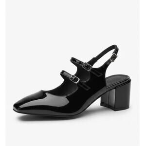 Viloporlor Women’s Mary Jane Shoes Slingback Chunky Heels Black Size 8